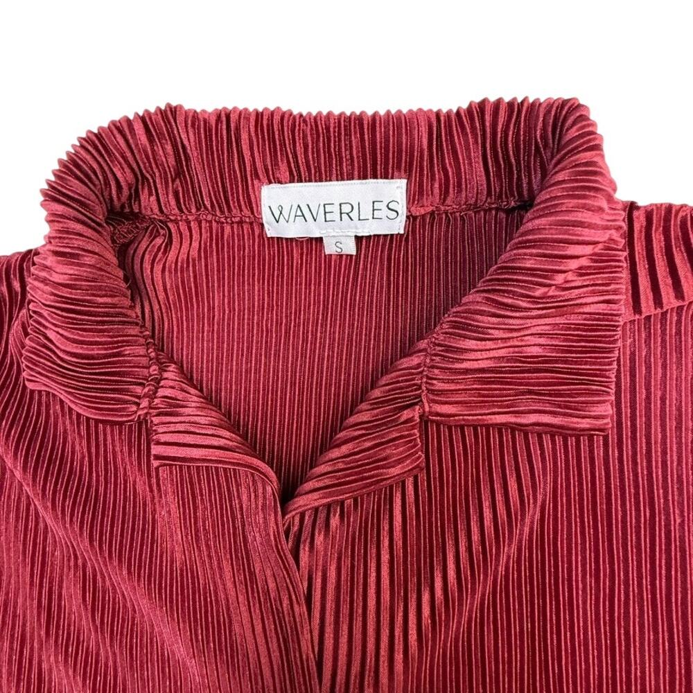 Waverles Pleated 2 Piece Set Burgundy Button Shirt Pants S Resort Lounge - Picture 3 of 16